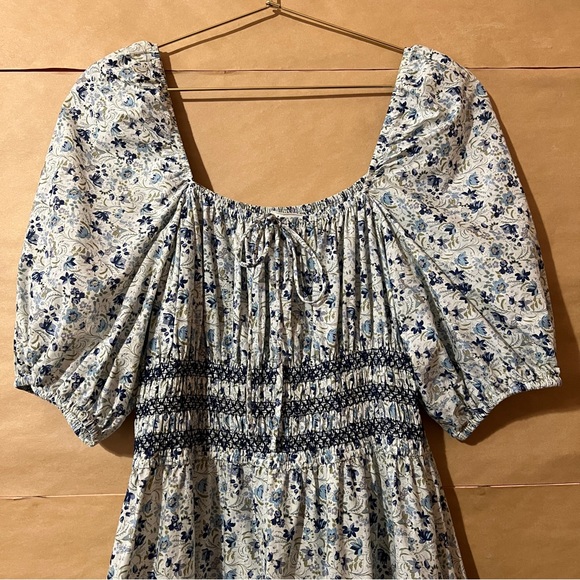 Johnny Was | Camille Midi Dress Floral Smocked Puff Sleeve Square Neck Size M - Picture 4 of 14